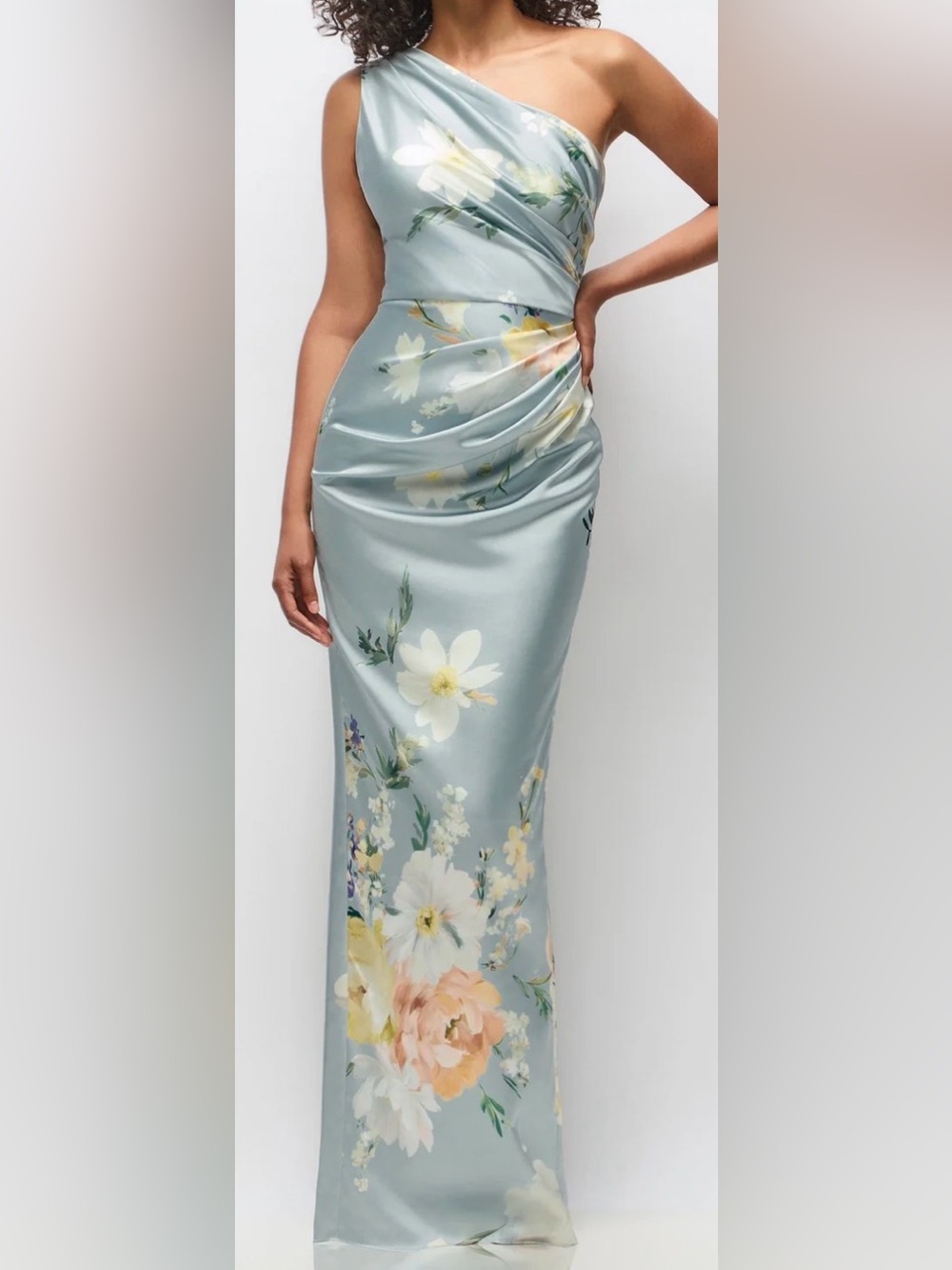 NEW After Six Draped Bodice Painterly Floral Stretch Satin Column Dress Sz XXL
